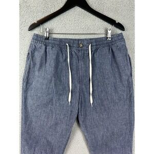J Crew Pants Mens 32x30 Blue Chambray Stretch Drawstring Casual Elastic Waist